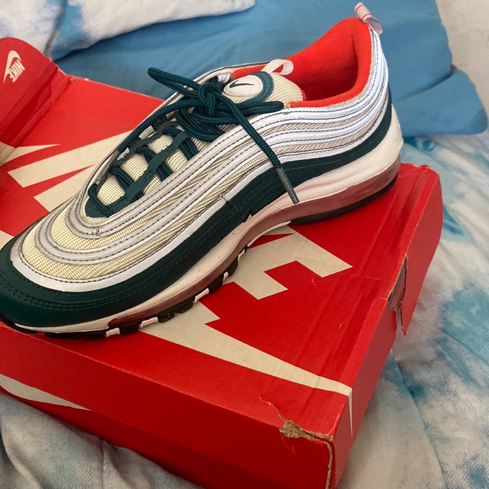 Green , Orange and silver air max